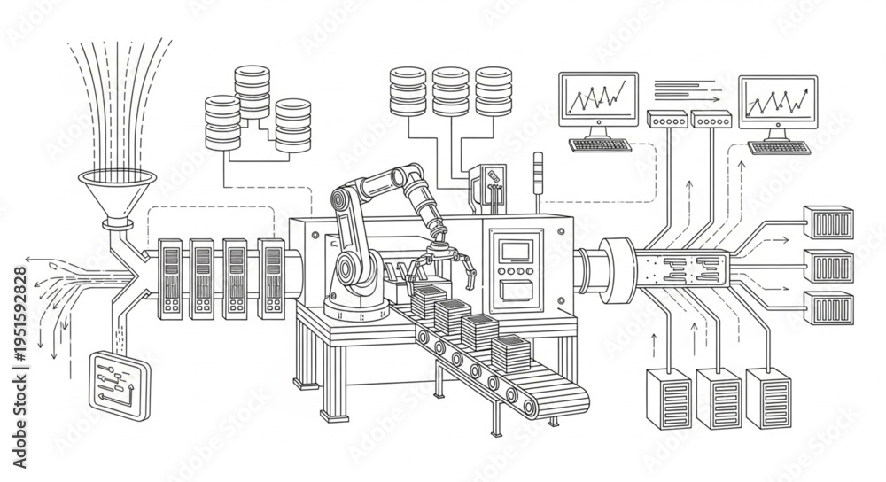 Naklejka premium Robotic arm in a factory setting, demonstrating automation and industrial processes.