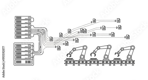 Automated industrial robotic arms working on a production line in a factory setting.