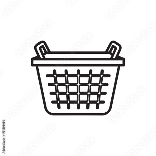 Laundry Basket Outline with Handles on White BackgroundStock Illustration