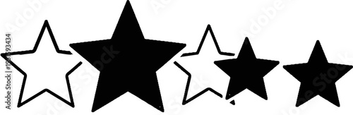 Collection of five stars, alternating filled and outlined shapes, varying sizes