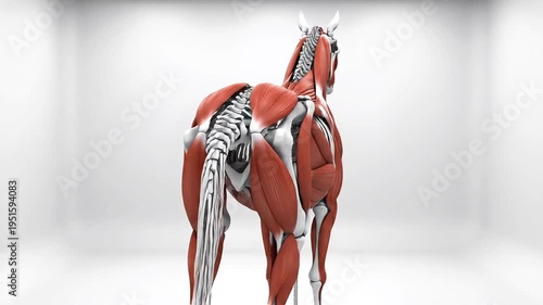 Anatomical horse muscle and skeletal system rear view