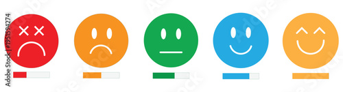 Emotion icon vector set with smiley emoji from happy to sad expression illustration. Smile icon. Emoticons simple line icon negative, neutral and positive, sketch doodle sign. Vector illustration. 