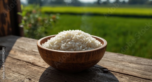 Jasmine rice served in a wo...