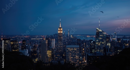 Skyline view at dusk with b...