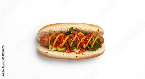 Looking down at a hot dog c...