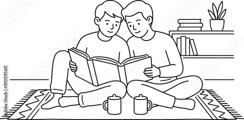 people reading book together illustration, vector friends sitting on floor with books studying learning and relaxing at home isolated on transparent background
