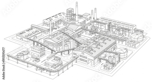 Detailed architectural illustration of a complex urban cityscape with intricate structures and design.