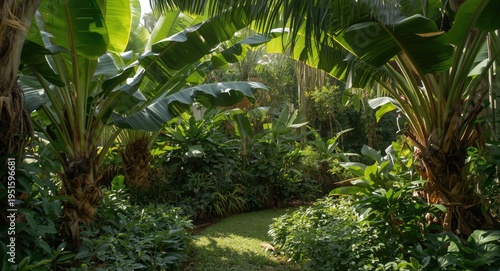Lush garden scene with bana...