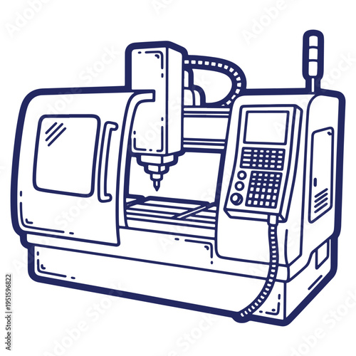 Detailed illustration of a CNC machine tool for industrial manufacturing processes showcasing precision engineering and automated technology for modern production