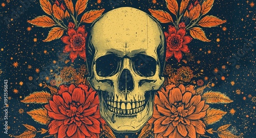 Skull and floral elements c...