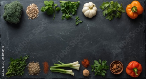 Overhead view of fresh vege...