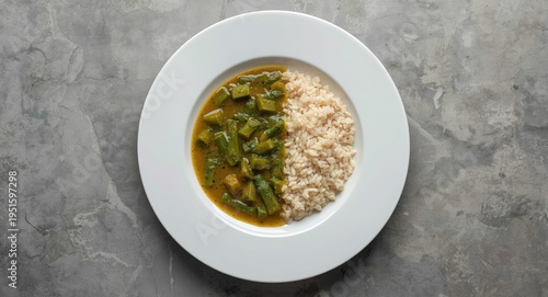 Flat lay showing okra soup ...