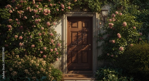 Quaint wooden front door su...