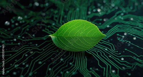Green leaf on a circuit boa...