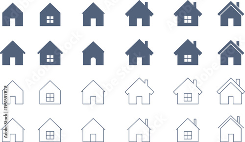 三角屋根の色んな家マークのアイコンセット