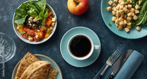 Fresh morning meal setting ...