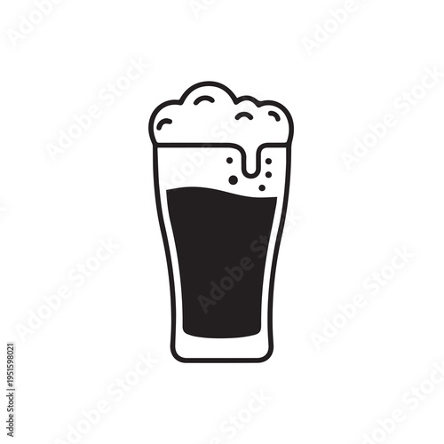 Dark Beer in Pint Glass with Foam Head Bubbles Vector Icon Style