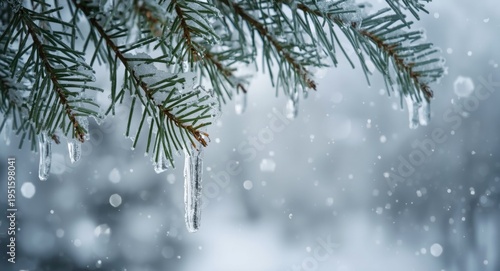 Evergreen branch with ice f...