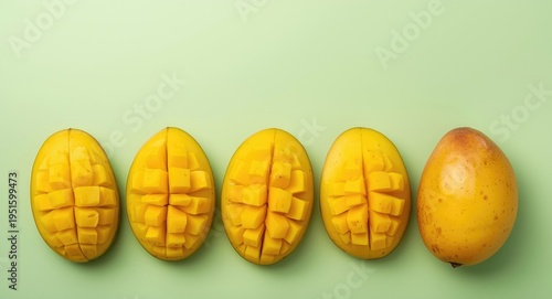 Four sliced mangoes display...