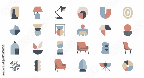Collection of abstract, mid-century modern inspired geometric shapes and icons