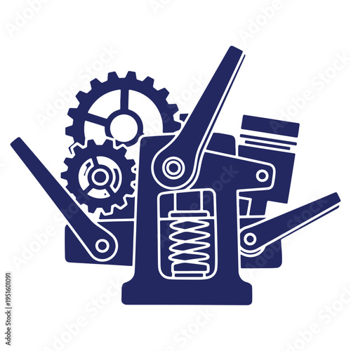 Illustration of Mechanical Components with Gears and Levers in Navy Blue Design Depicting Engineering