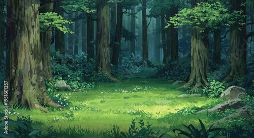 Serene anime forest environ...