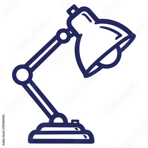 Illustration of desk lamp with adjustable arm providing focused light for reading and working late at night in study room