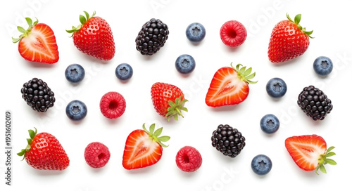 Assortment of Fresh Berries - Strawberries, Blackberries, Blueberries, and Raspberries.