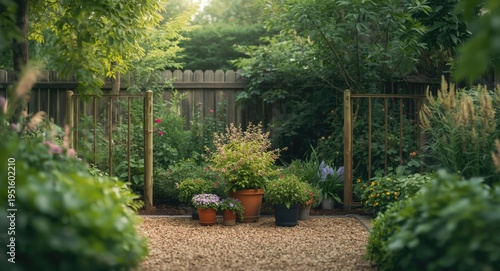 Backyard garden enclosed by...
