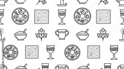 Elegant view of a seamless black icon pattern featuring food and drink elements arranged in a structured grid, suitable for restaurant branding, culinary illustration, and design usage