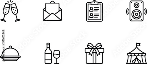 A collection of icons representing celebration and communication