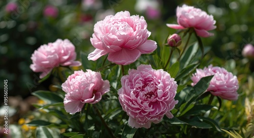 Graceful pink peony blooms ...
