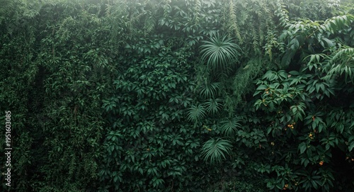 Misty tropical plant wall w...