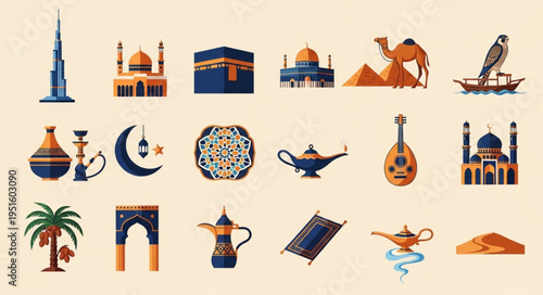 Arabian Culture Icons - A Collection of Middle Eastern Symbols.