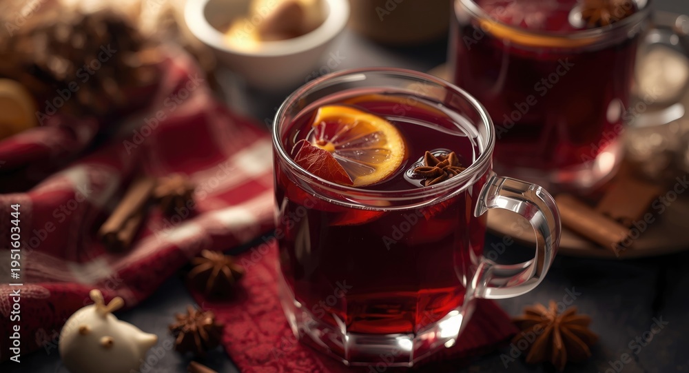 Obraz premium Comforting spiced mulled wine drink ideal for frosty and cold evenings