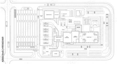 Detailed architectural blueprint showcasing the layout of a commercial building and parking area.