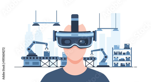 Smart Factory Automation with VR Headset: Immersive Experience in Industrial Production, Robotic Assembly Lines, and Digital Twin Concepts for Industry 4.0.