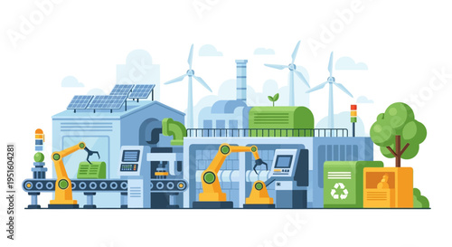 Eco-Friendly Smart Factory: Robotic Production, Renewable Energy (Solar & Wind), and Recycling for Sustainable Manufacturing