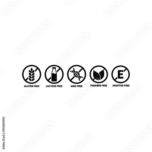 Product Safety Icons Set Including Paraben Free Silicone Free and Gluten Free