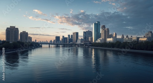 Wallpaper Mural Peaceful river and city skyline creating a calm urban scene Torontodigital.ca