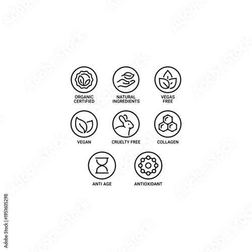 Natural and Organic Cosmetic Product Labels Set with Vegan and Cruelty Free Icons