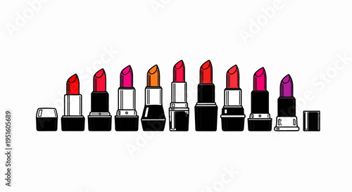 A collection of colorful lipsticks lined up in a row