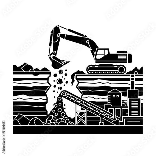 Excavator at Work - Extracting Resources in a Mining Operation.