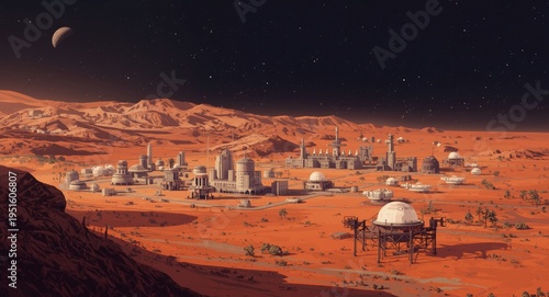 Red planet colony viewed fr...