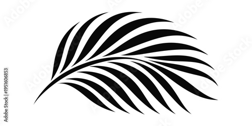  Black silhouette of a palm branch. Vector illustration. Concept of Palm Sunday religious holiday, tropical summer nature and spa wellness icon.