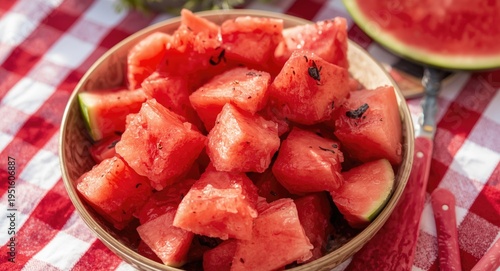 Hand cut watermelon served ...