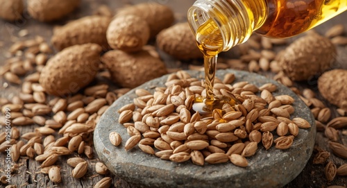 Argan seeds on stone with a...