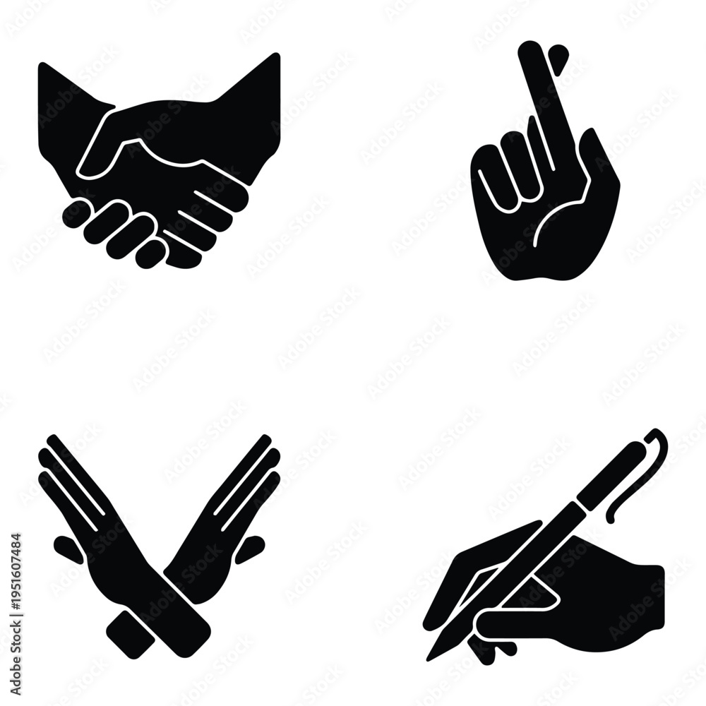 Obraz premium Hand Gestures Black Glyph Icons Set