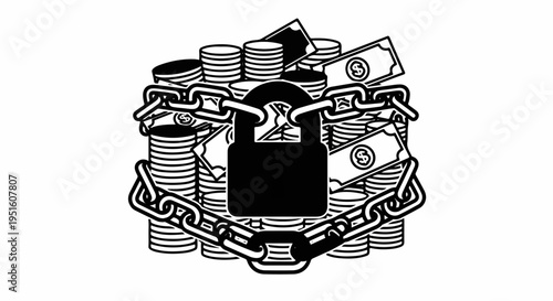 A locked stack of coins and bills symbolizing financial security and protection