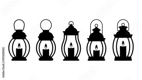 Five varied black lantern icons with elegant white outlines and lit candles are shown.
